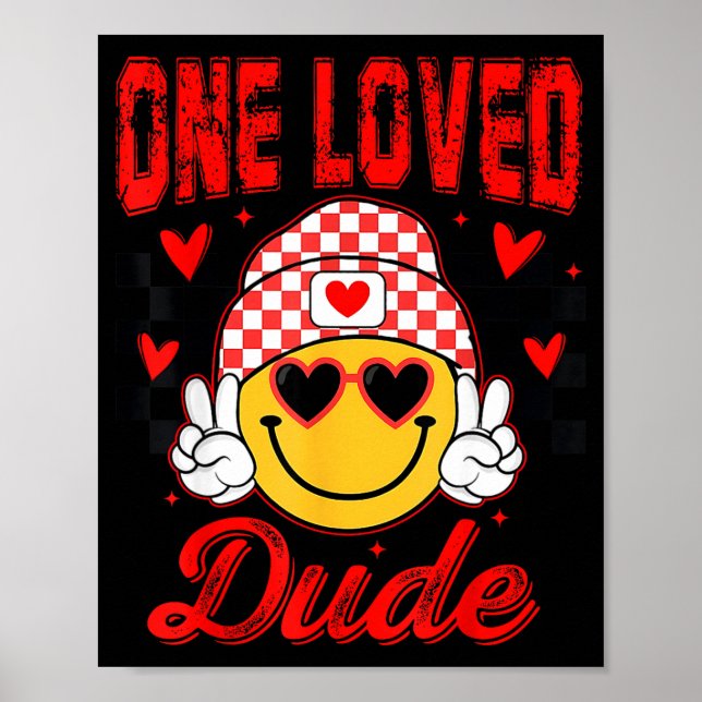 Retro Smile Face One Loved Dude Valentines Day Men Poster (Front)