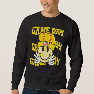 Retro Smile Face Softball Game Day Vibes Softball Sweatshirt