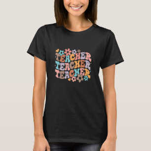 Retro Smile Face Teacher Daisy Colourful Groovy Te T-Shirt