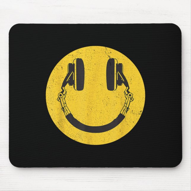 Retro Smile Music Face Headphones 90s Men Women Ki Mouse Pad (Front)