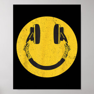 Retro Smile Music Face Headphones 90s Men Women Ki Poster