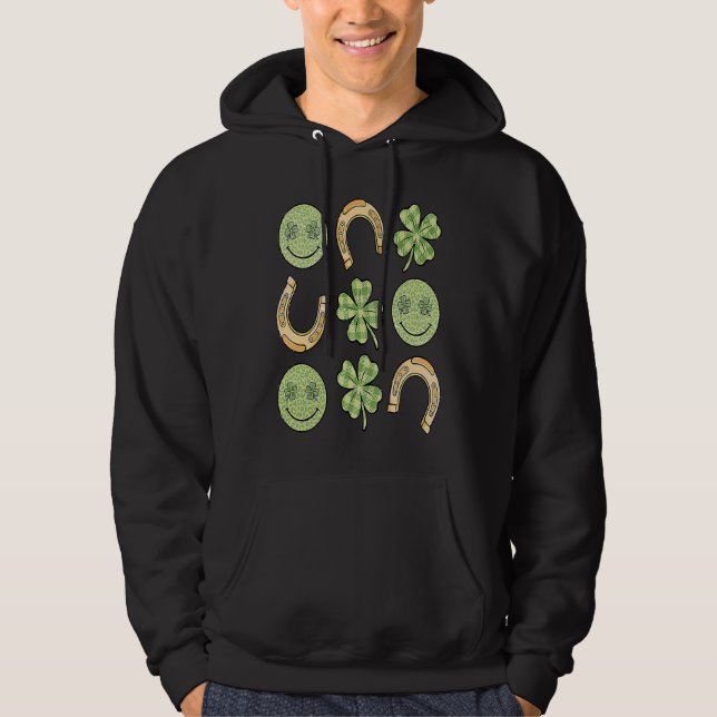 Retro Smiles Horseshoe & four leaf c St Patricks D Hoodie (Front)