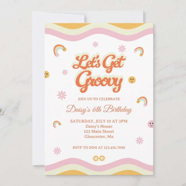 Retro Smiles Let's Get Groovy Birthday Invitation (Front)