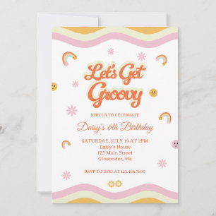 Retro Smiles Let's Get Groovy Birthday Invitation