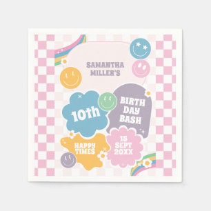 Retro Smiles Pastel Groovy Birthday Napkin