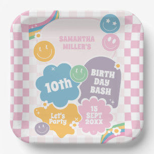 Retro Smiles Pastel Groovy Birthday Paper Plate