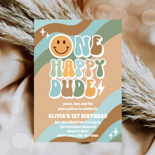 Retro Smiley 1st Birthday Invitation