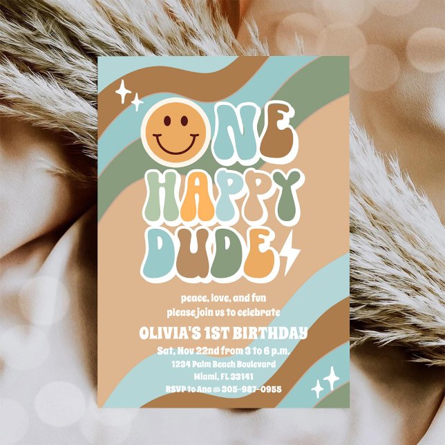 Retro Smiley 1st Birthday Invitation (Creator Uploaded)