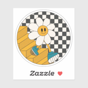 Retro Smiley Face Flower Sticker
