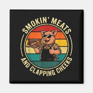 Retro smokin meats and clapping cheeks funny pig magnet