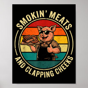 Retro smokin meats and clapping cheeks funny pig poster