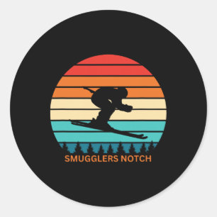 Retro Smugglers Notch Vermont Skiing Skier Retro S Classic Round Sticker