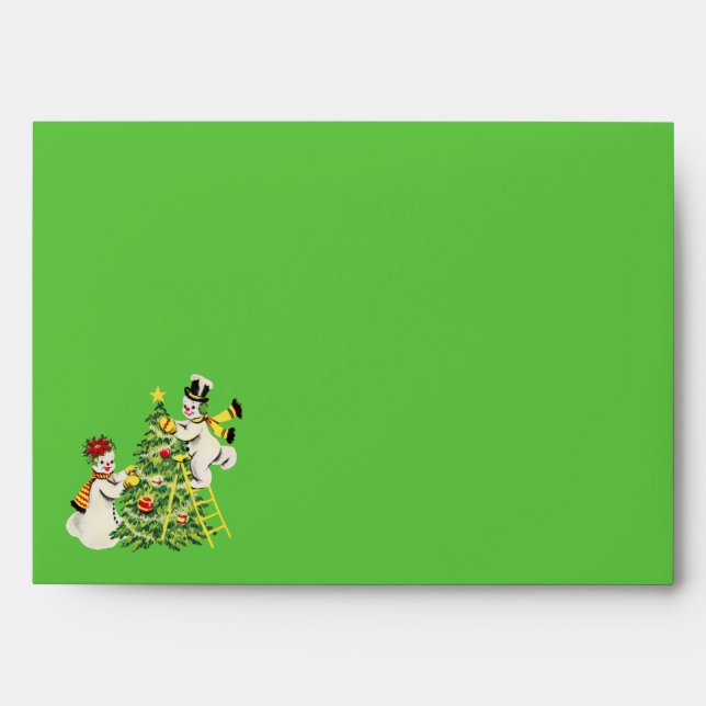 Retro Snow Couple Decorate Christmas Tree Envelope (Front)
