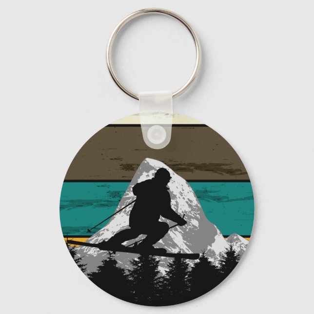 Retro Snow Skiing Mountain Slopes Ski Fields Key Ring (Front)