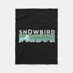 Retro Snowbird, Utah Distressed Skiing Fleece Blanket