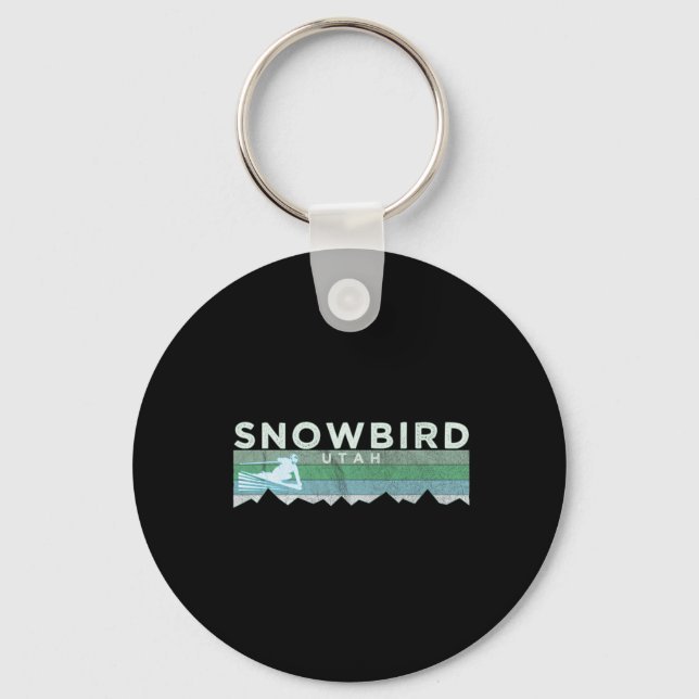 Retro Snowbird, Utah Distressed Skiing  Key Ring (Front)