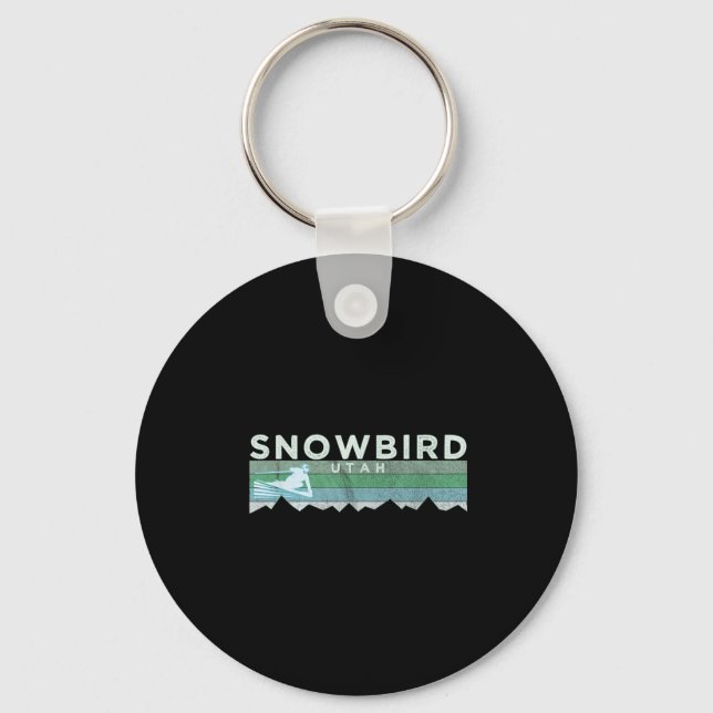 Retro Snowbird, Utah Distressed Skiing  Key Ring (Front)