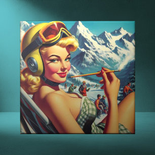 Retro Snowboard Girl Ceramic Tile
