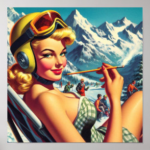 Retro Snowboard Girl Poster