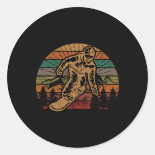 Retro Snowboard Sunset Snowboarding Gift Winter Sn Classic Round Sticker
