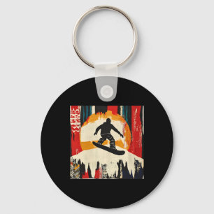 Retro Snowboarder Silhouette Key Ring