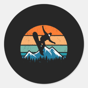 Retro Snowboarder Snowboarding Men Women Kids Boys Classic Round Sticker