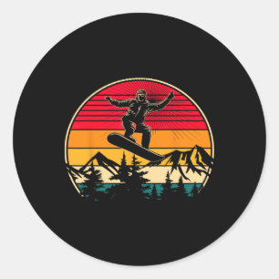 Retro Snowboarder Sunset Design Winter Sports Snow Classic Round Sticker