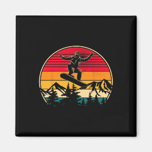 Retro Snowboarder Sunset Design Winter Sports Snow Magnet
