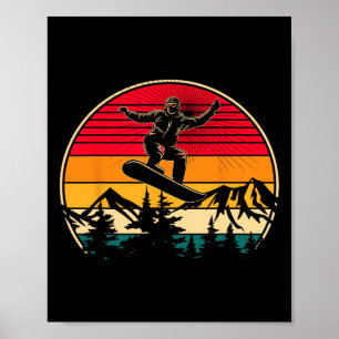 Retro Snowboarder Sunset Design Winter Sports Snow Poster
