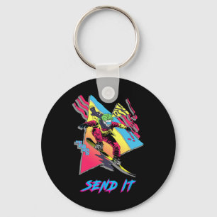 Retro Snowboarding Adventure Graphic Send It  Key Ring