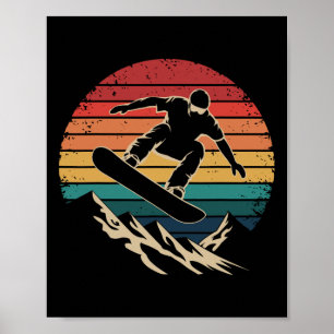 Retro Snowboarding Mountain Sunset Snowboard Snowb Poster