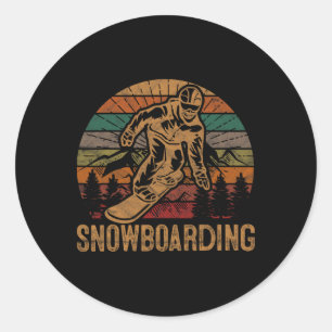 Retro Snowboarding Sunset Snowboard Winter Snowboa Classic Round Sticker