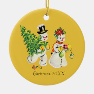 Retro Snowcouple Ceramic Ornament