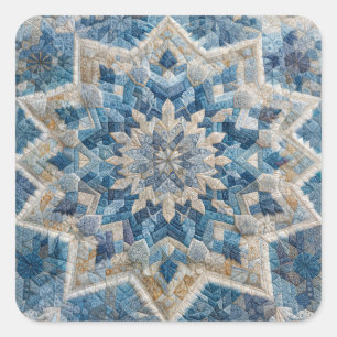 Retro Snowflake Kaleidoscope Quilt  Square Sticker