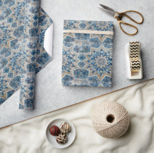 Retro Snowflake Kaleidoscope Quilt  Wrapping Paper