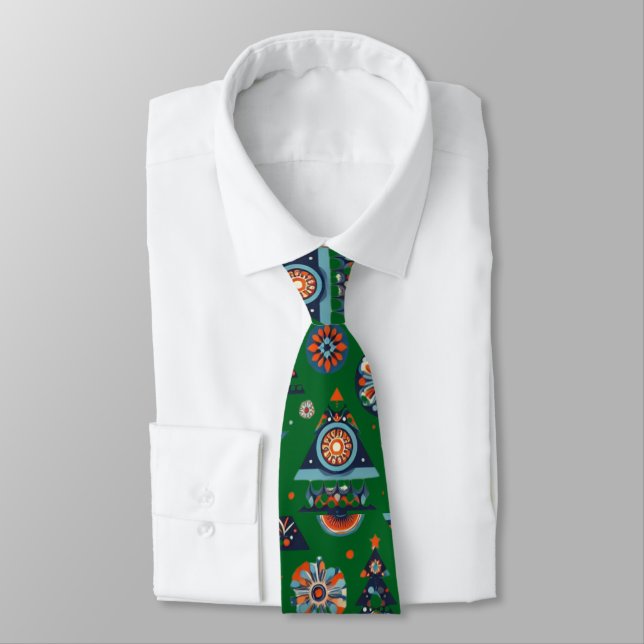 Retro Snowflake Winter Christmas Tree Pattern Tie (Tied)