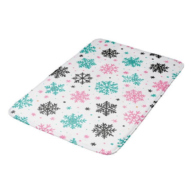Retro Snowflakes Bath Mat (Angled)