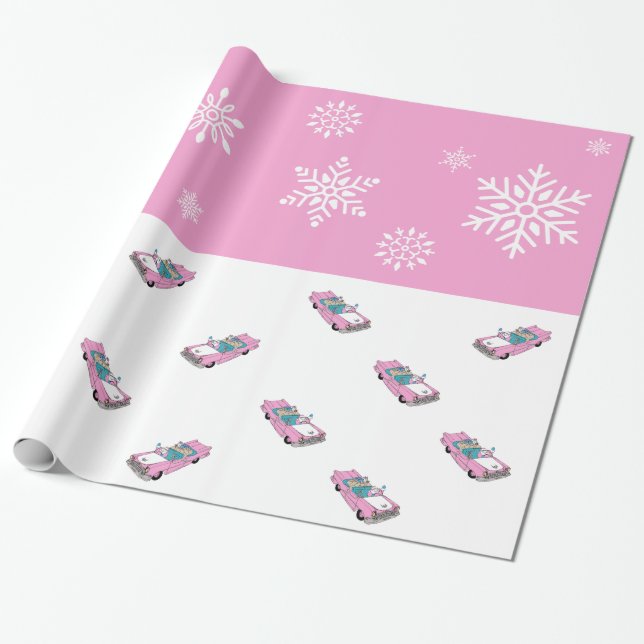 Retro - Snowflakes & Car Wrapping Paper (Unrolled)