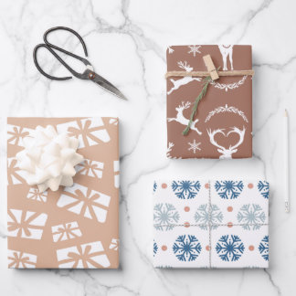 Retro  Snowflakes, Gifts, and Reindeer Pattern  Wrapping Paper Sheet