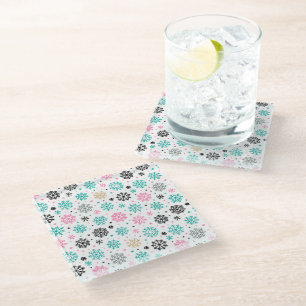 Retro Snowflakes Glass Coaster