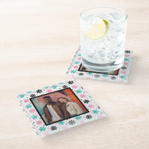 Retro Snowflakes Glass Coaster
