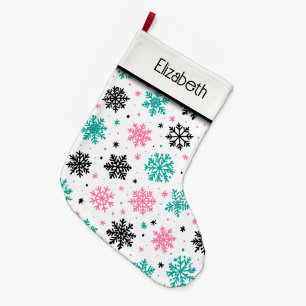Retro Snowflakes Large Christmas Stocking