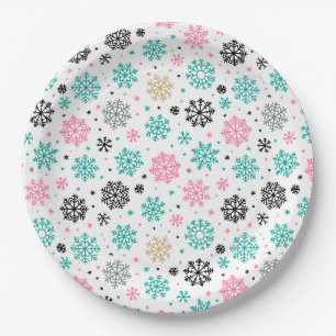 Retro Snowflakes Paper Plate