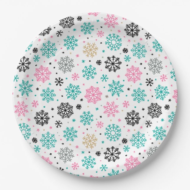 Retro Snowflakes Paper Plate (Front)