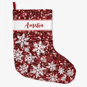 Retro Snowflakes Red Christmas Personalized Large Christmas Stocking
