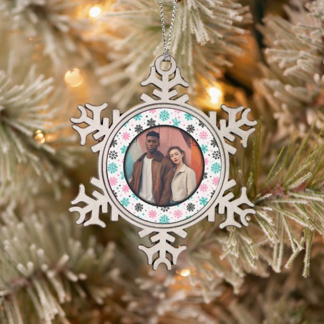 Retro Snowflakes Snowflake Pewter Christmas Ornament (Tree)