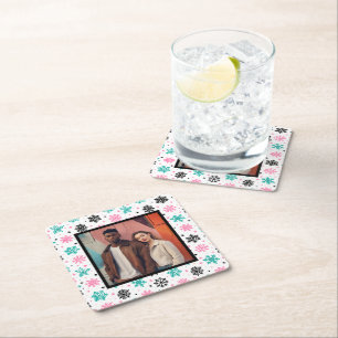 Retro Snowflakes Square Paper Coaster