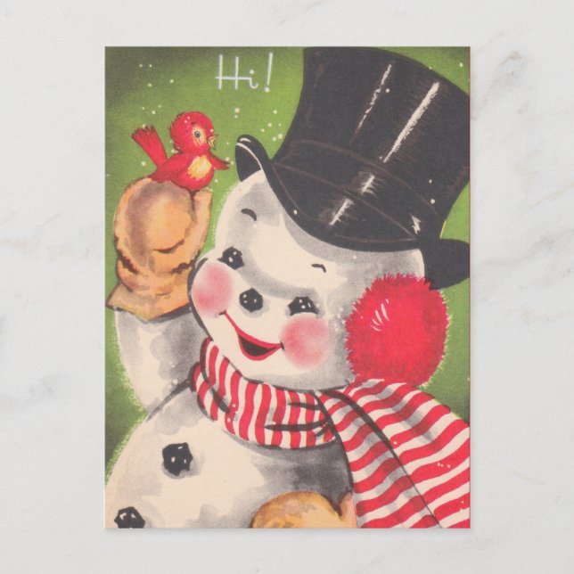 Retro Snowman Christmas Holiday Postcard (Front)