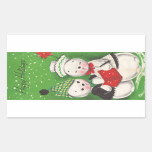 Retro Snowman Christmas Rectangular Sticker