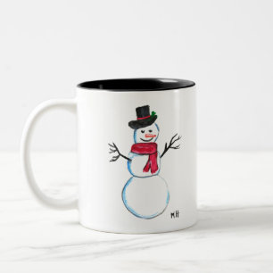 Retro Snowman cute Face Kids Children Winter Two-Tone Coffee Mug